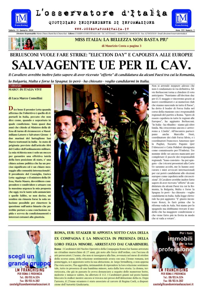 L'osservatore d'Italia edizione del 11 Gennaio 2014